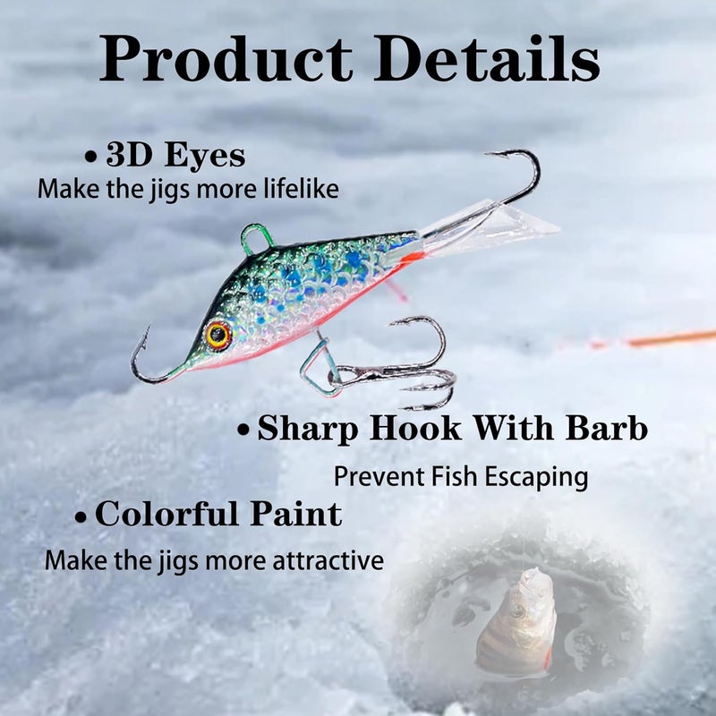 Bombite 52Pcs Ice Fishing Lures Ice Fishing Jigs Kit Glowing Paint Ice Fishing Jig Heads for Crappie Trout Perch Walleye Ice Fishing Gear - Image 3